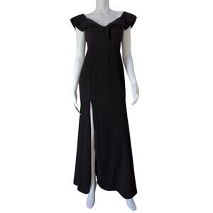 Luxxel Floor Length Strapless Evening Gown, Black with High Side Leg Slit Size M